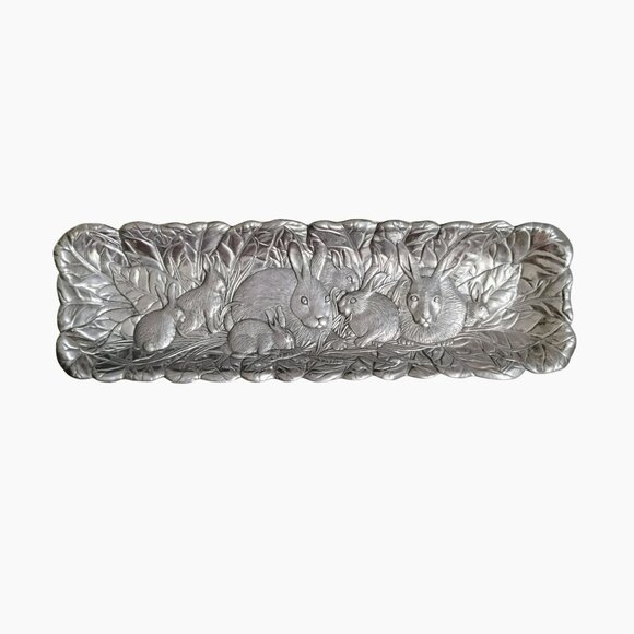 Arthur Court Bunny Rabbit Long Platter Tray Embossed Pictoral Easter Aluminum